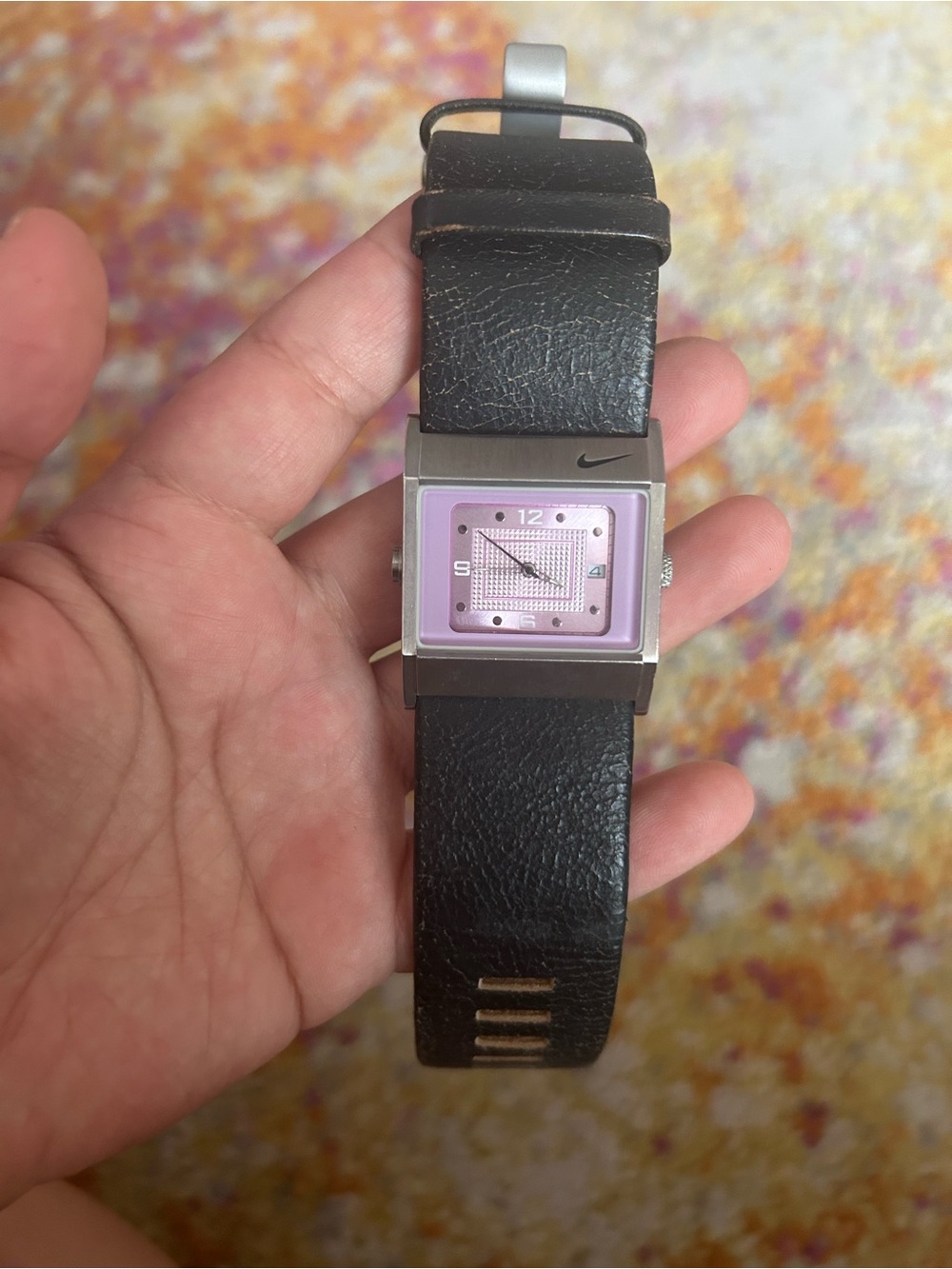 Y2K Nike Square Pink Dial Watch with Leather Strap